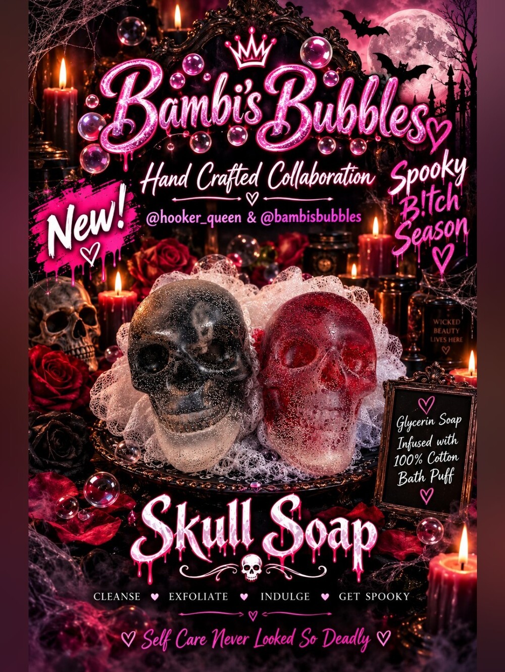 New!Collaboration @hooker_queen & @bambisbubbles Loofah Infused Skull Soap 6.6oz